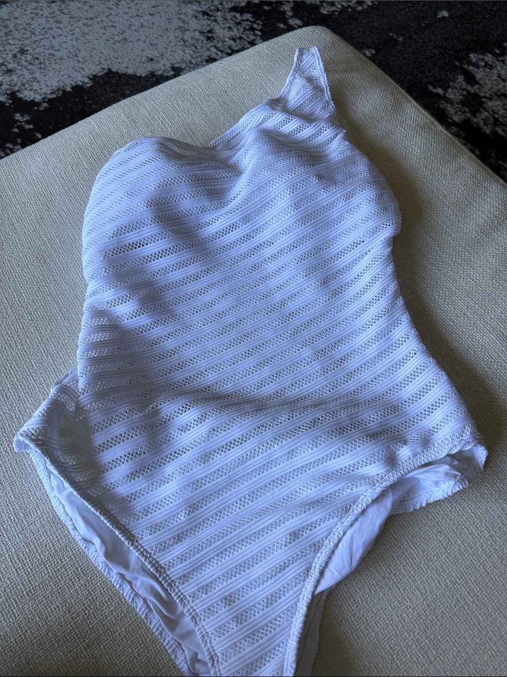 Ralph Lauren White One-Piece Textured Swim Suit